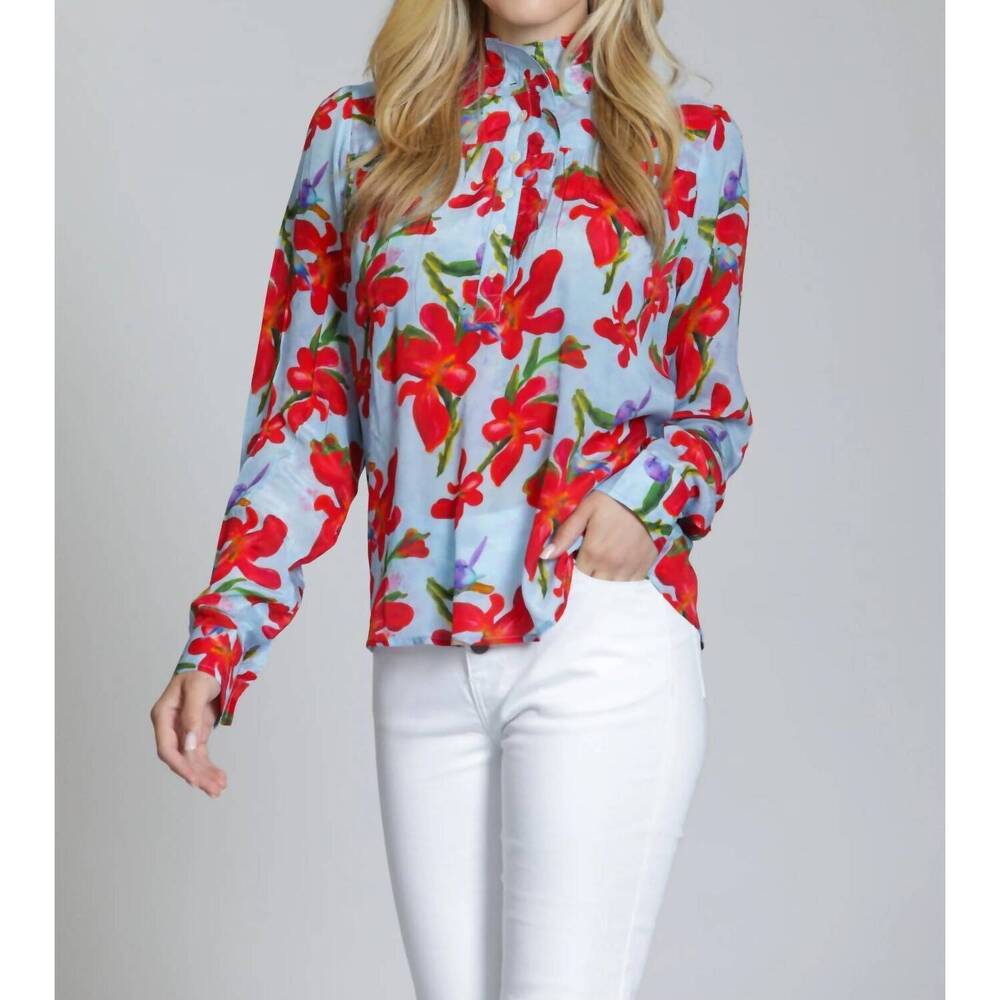 NEW APNY floral ruffle half placket blouse in red
